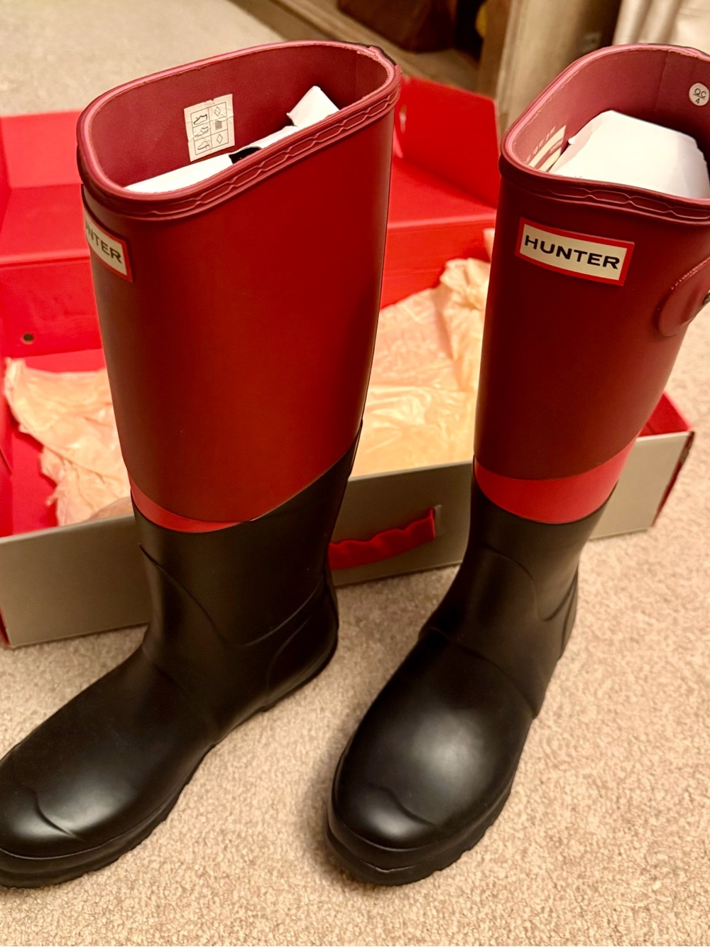 Hunter Black and Red Tall Waterproof Rain Boots - Picture 2 of 4